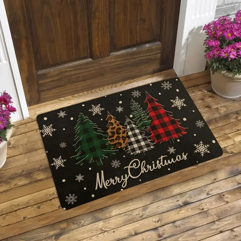 VIKAMA Christmas Tree Snowflake Print Doormat Stain-Resistant Outdoor Entrance Rug Bedroom Door Mat Festive Home Decor