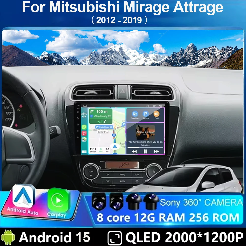 Radio para Auto Android 15 para Mitsubishi Mirage Attrage 2012-2018 2019, Space Star 2014, Navegación, Estéreo, Multimedia, Pantalla de Ajuste