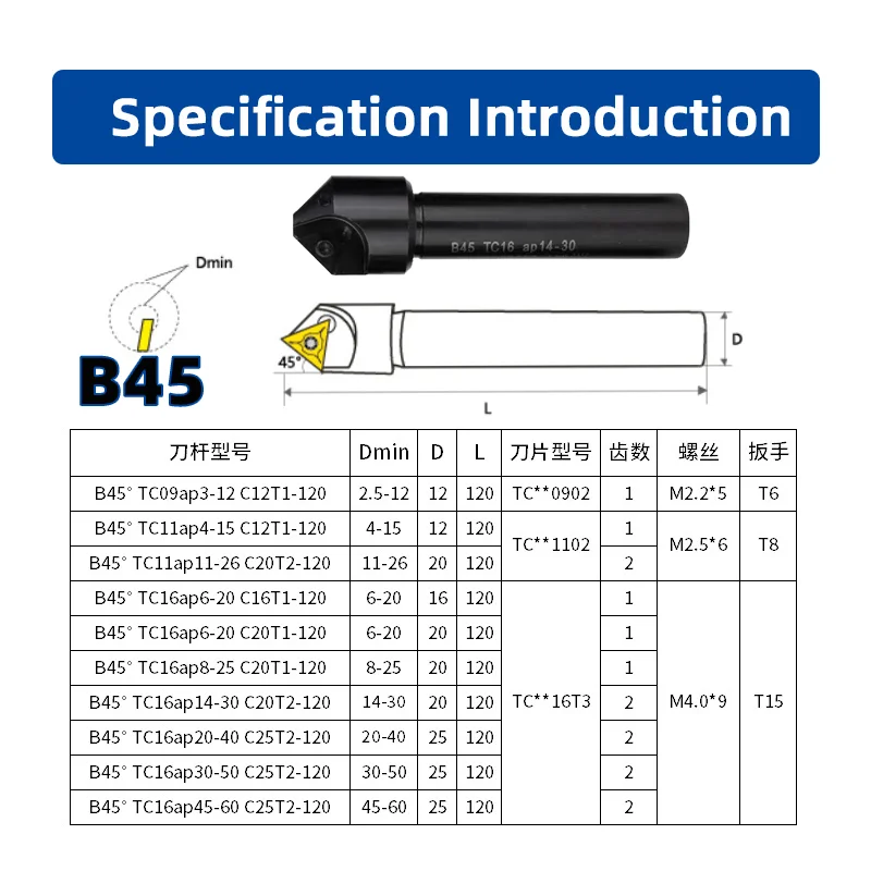 Chamfering cutter Countersink Bar Indexable Chamfer Milling Cutter Tool Holder 30 45 60 Degree TC AP C20-20 C16-16 Spot Drilling