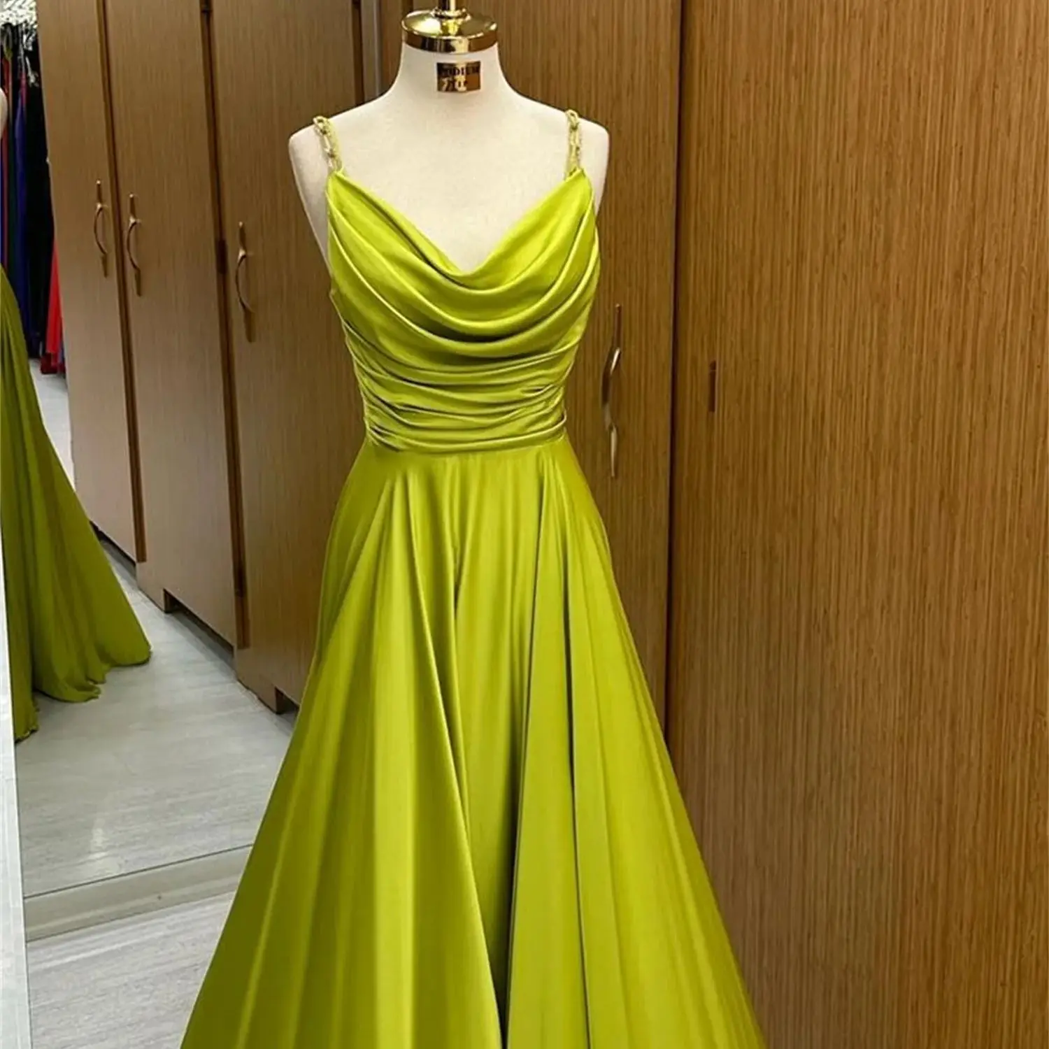 

Aileen Satin Green A-line Backless Party Dresses Elegant Evening Women 2023 Dress Women's Long Wedding Gown Quinceanera Gala New