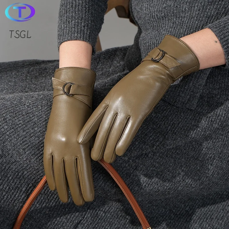 

Luxury Real Genuine Leather Gloves Women Warm Black Sheep Skin Winter Girls Real Leather Glove Driving Warm Ladies Glove