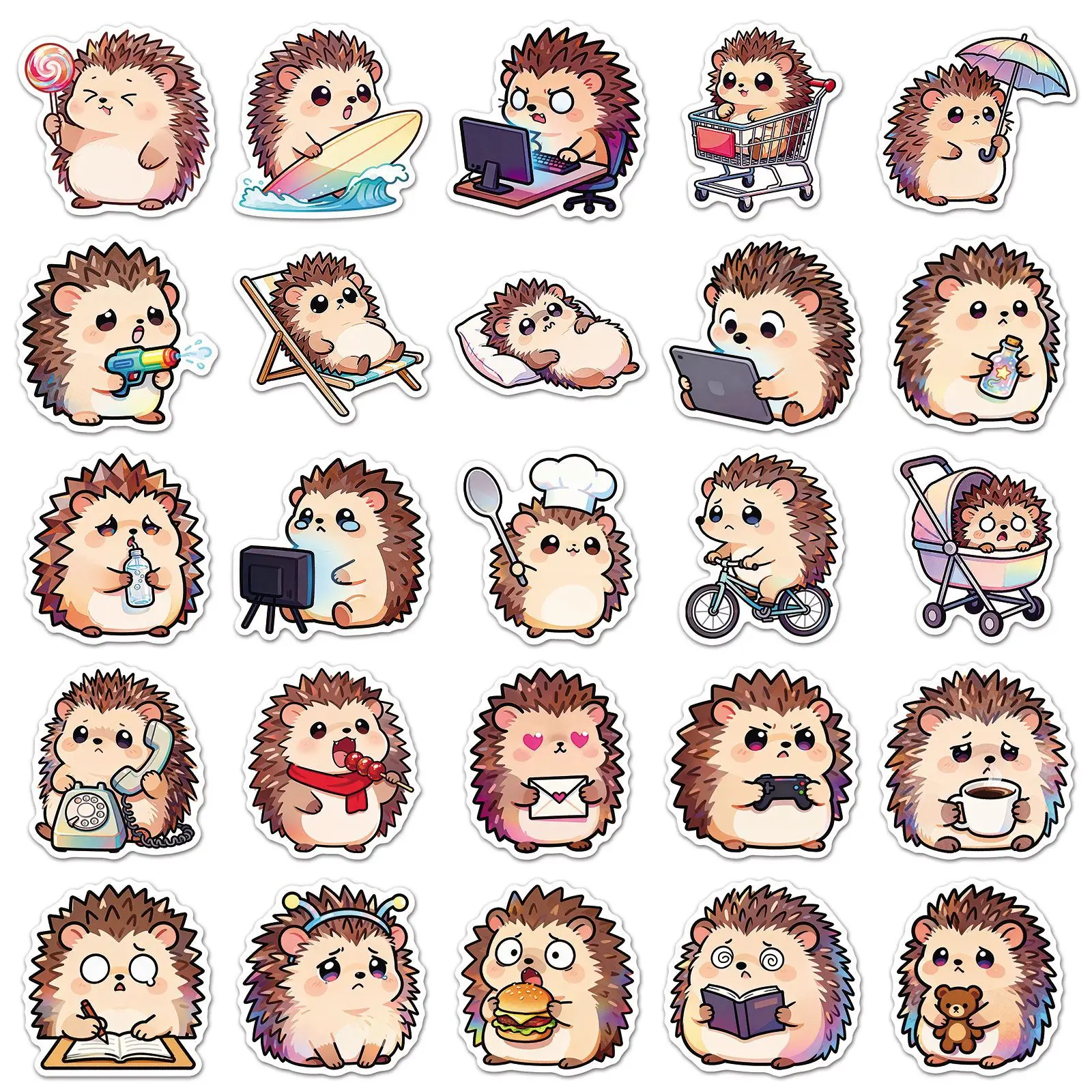 50PCS Kawaii Hedgehog Animal Graffiti Stickers Cartoon Funny Creative Decorative Phone Case Diary Scooter Wardrobe Decal Toy