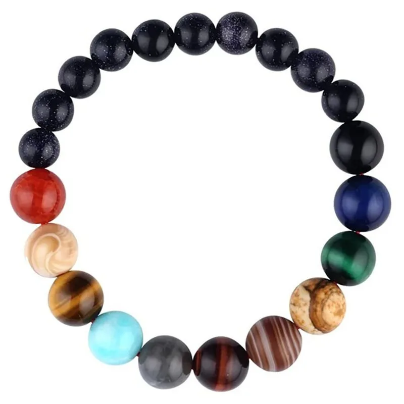 Couple Eight Planets Natural Stone Bracelet Bangles Universe Yoga Chakra Galaxy Solar System Bracelets for Men Women Jewelry