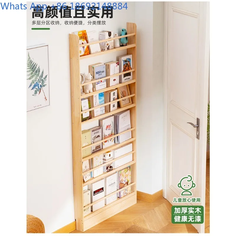 Simple Solid Wood Bookshelf Floor-standing Wall-mounted Home Bookcase Picture Book Rack Living Room Entryway Storage Shelf