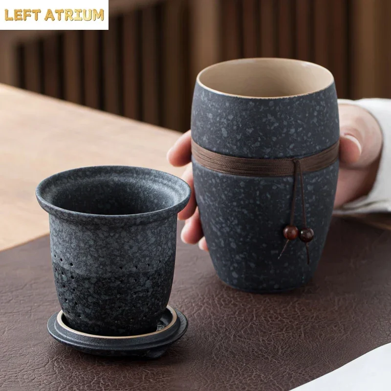 Japanese style tea separation brewing cup ceramic cap creative filtering portable household tea cup water cup