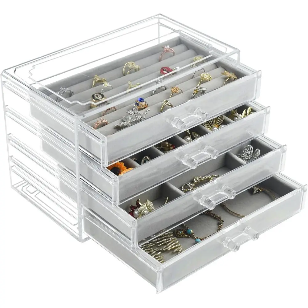 

Gray Acrylic 4-Drawer Jewelry Box Organizer for Women's Accessories Storage