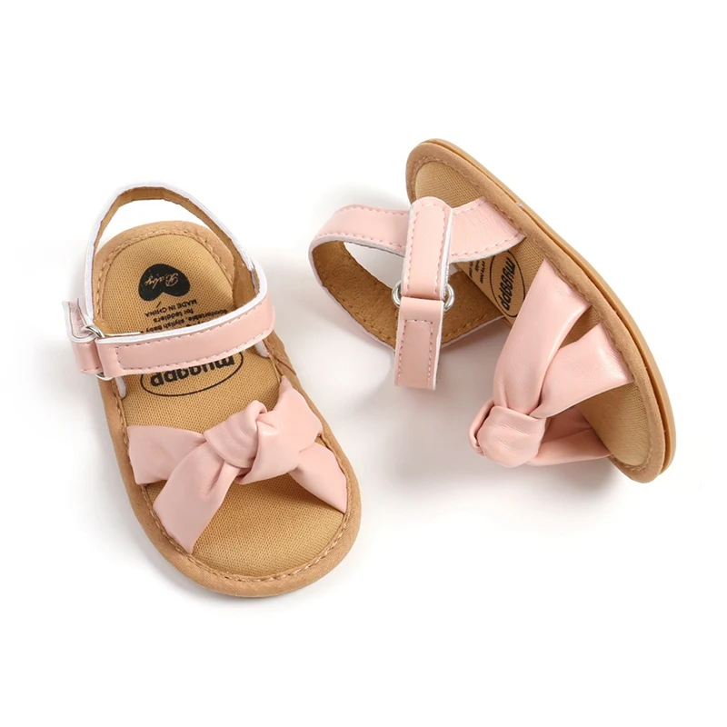 Happy Feet: sapatos de borracha macia com sola para bebês meninas com adorável arco PU Detalhes (0-18 meses)