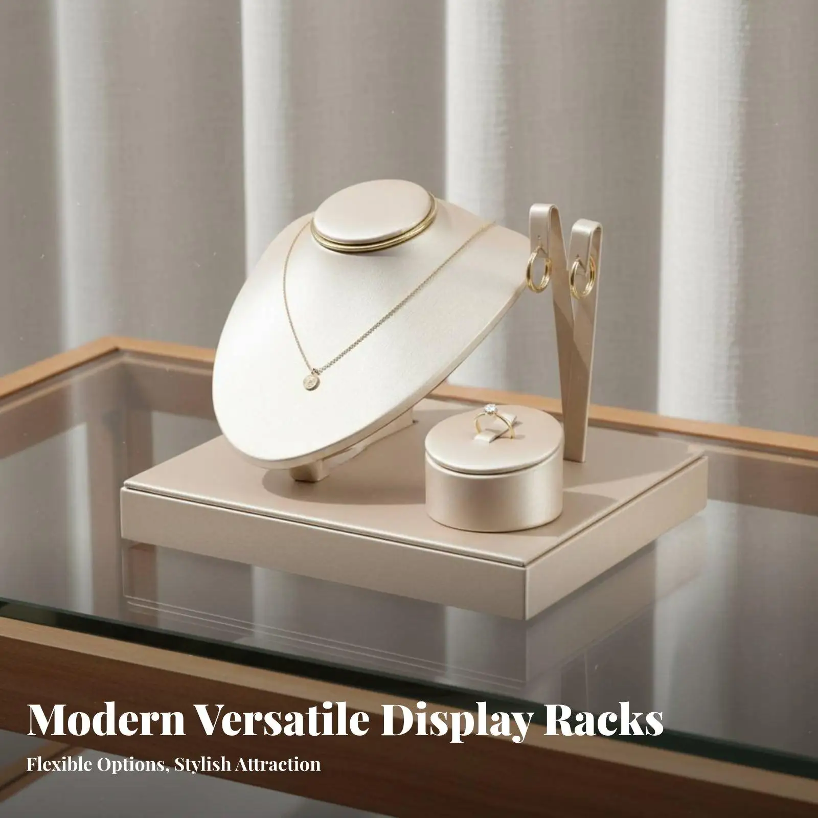 Luxury Brushed Jewelry Tray Display Set with Velvet Finish Necklace Bust Earring Holder Ring Organizer for Boutique Shop