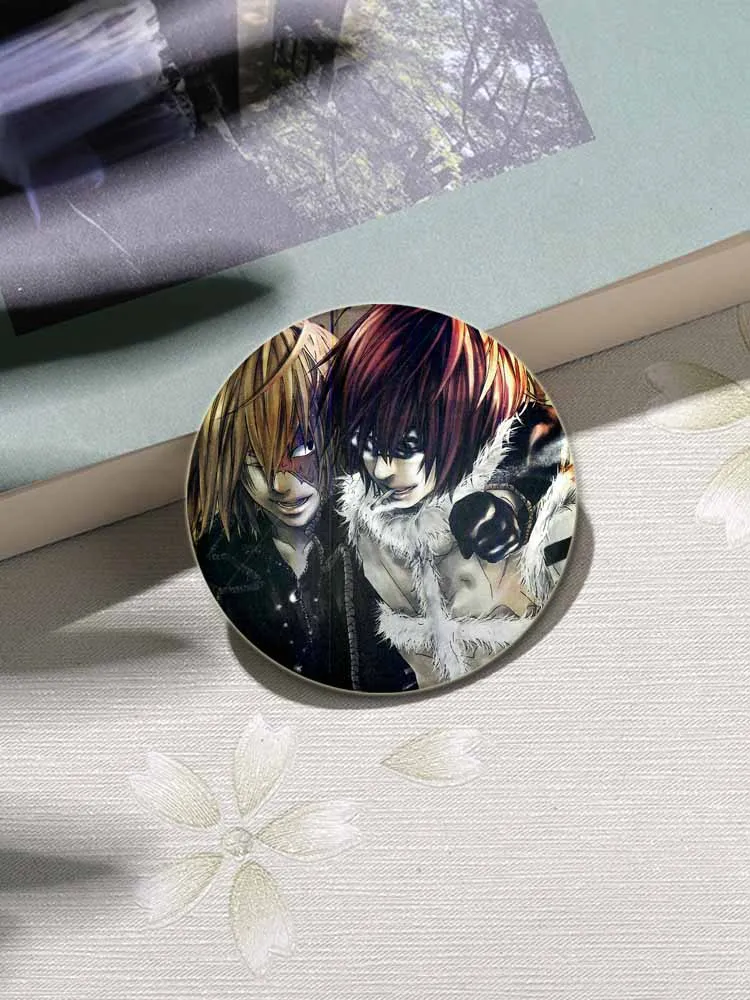 Anime Character L Lawliet Light Yagami Misa Amane Nate River Round Pins Cartoon Badge Snap-in Brooches for Clothes Decoration