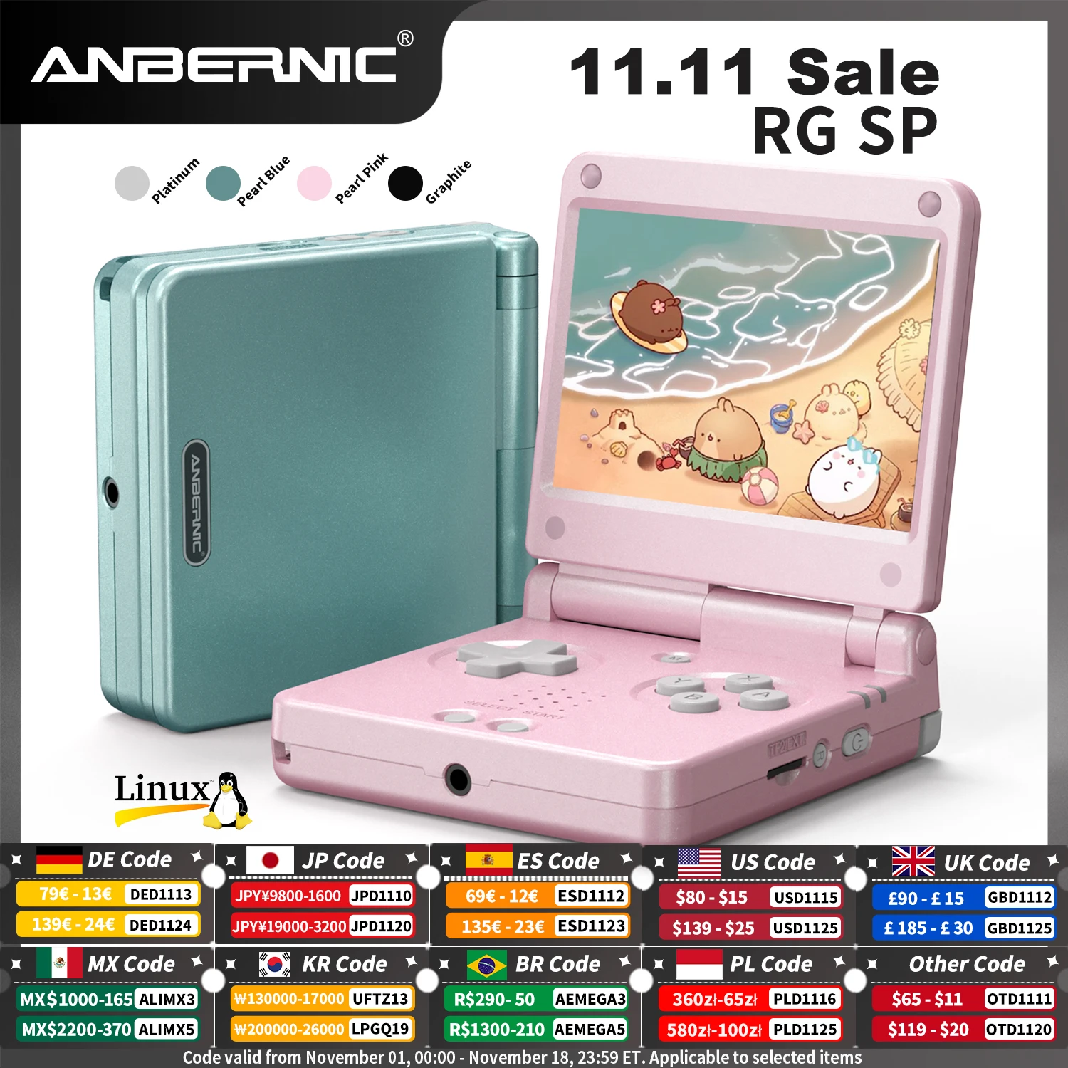 안버닉 RGSP 플립 클래식 휴대용 게임 콘솔, 3.4인치 IPS 디스플레이, 리눅스 64비트, 3300mAh 배터리, 레트로 게임 플레이어, Wi-Fi 지원, HD 연결, TV 연결 가능, RG SP