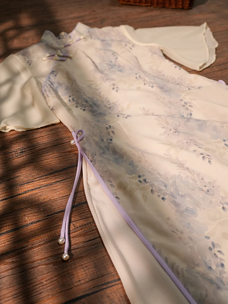 

Новое летнее тонкое платье-ципао Young Ele Vintage Qipao Dr Su Ci Diary Daily Wear с цветочным принтом, длинное, с коротким рукавом, в стиле Одри.