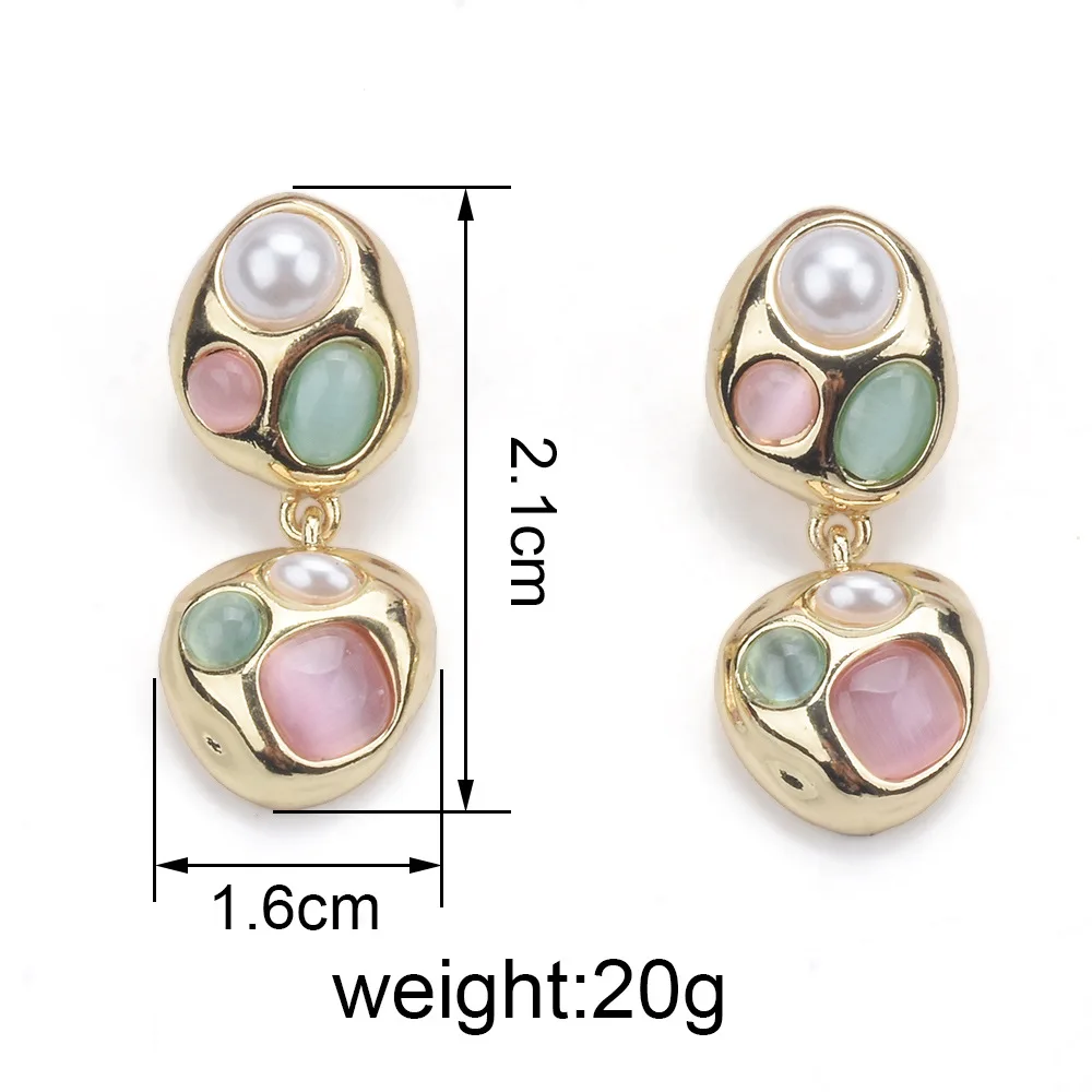 Cross-border ins wind stud earrings geometric pendant pearl earrings alloy diamond  Internet celebrity earrings