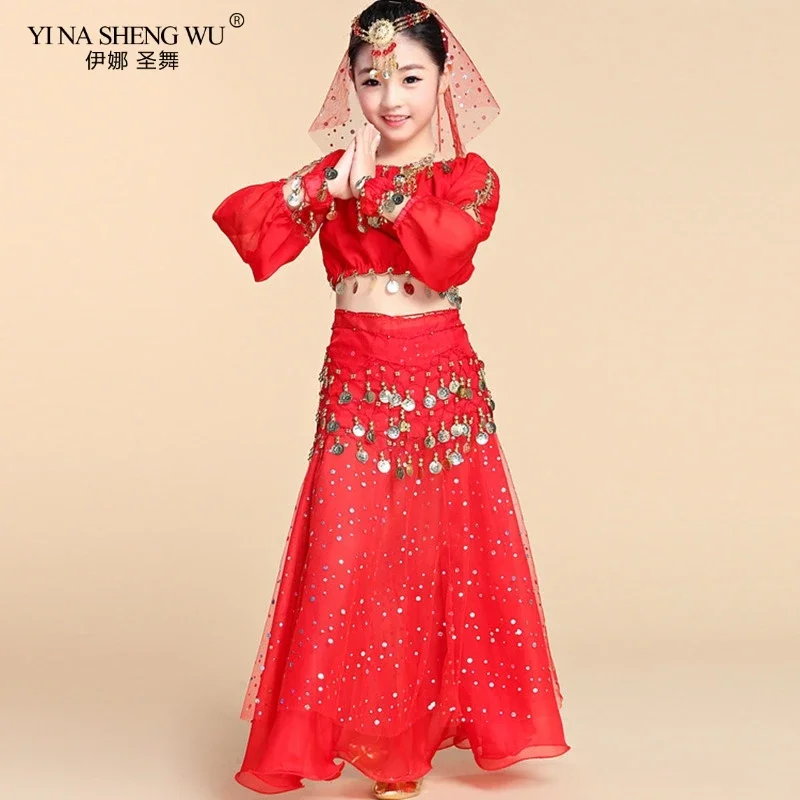 Girls Belly Dance Costume 2pcs Set Kids Indian Dance Performance Outfits Bellydance Top Skirt Competition Egypt Dance Costume