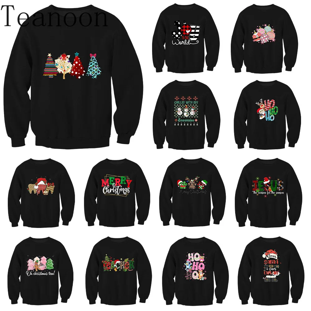 Merry Christmas Couple Print Sweatshirt Dwarfs Santa Claus Graphic Pullover Casual Loose Fashion Tops Xmas Men Women Streetwear