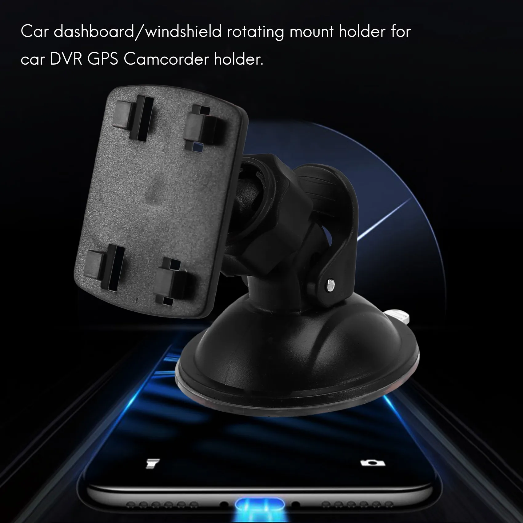 Car Suction Cup for Dash Cam Holder Vehicle Video Recorder on Windshield and DashBoard Mount with 5 Types Adapter 360 Degree