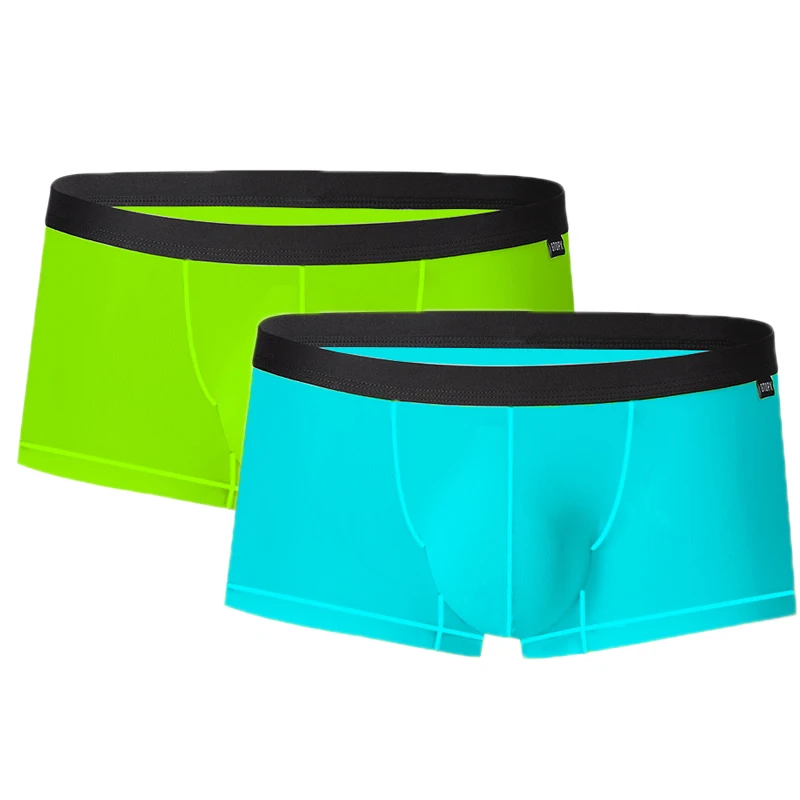 2PCS/lot Man Boxers Ice Silk Underwear Shorts Thin Sexy Mens Underpants Breathable Big U Bulge Pouch Male Panties Boxer Shorts