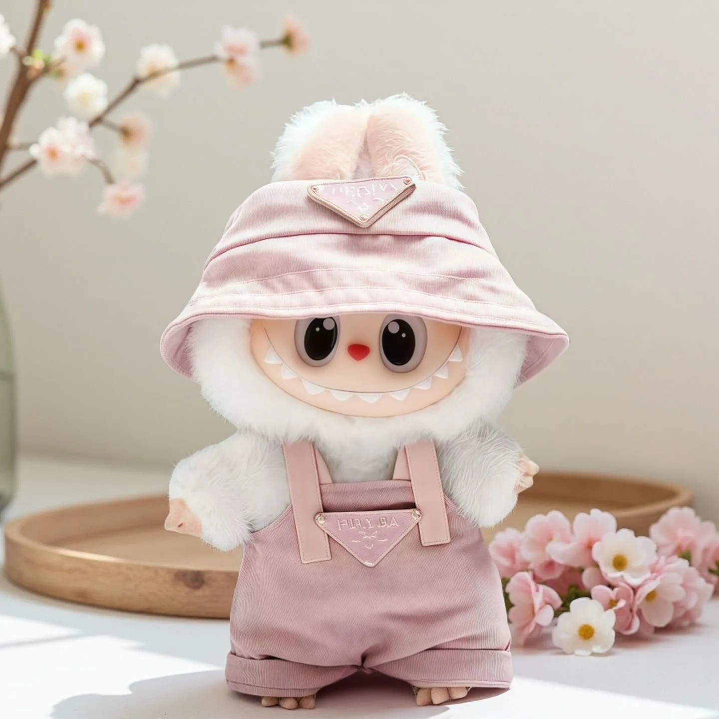 

For 15/17cm Labubu Clothes overalls fisherman hat set Labubu v1v2v3 Doll clothing suspenders Outfit replace toys accessories