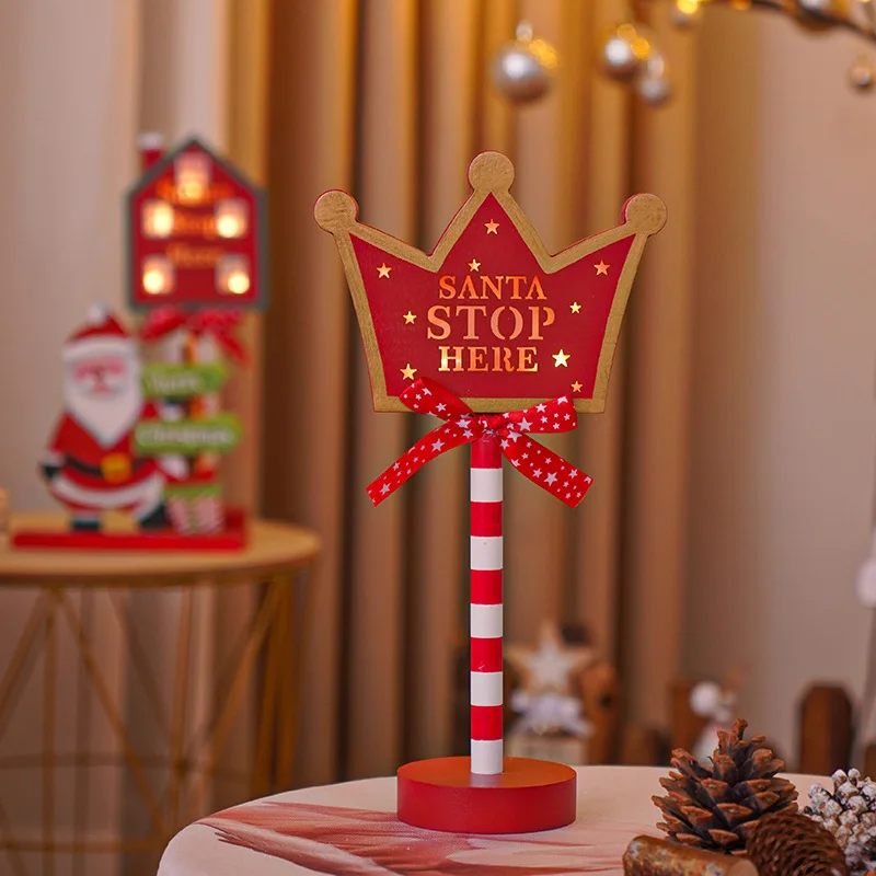 Christmas Stop Sign Party Decoration Santa Stop Here Tree Topper Desk Lamp LED Stop Sign Light Up Garden Light For Window Sign