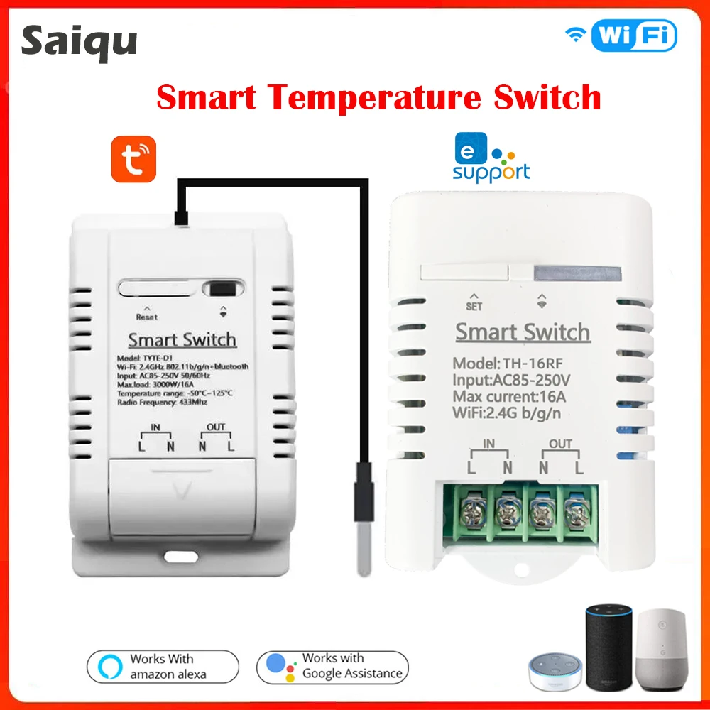 Tuya Ewelink Smart Switch 16A 3000W Energy Monitoring RF433 Intelligent Thermostat Alexa Google WiFi Smart Temperature Switch