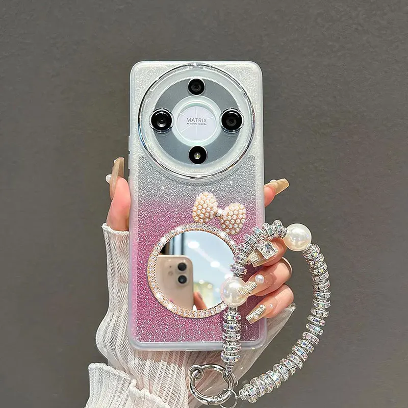 

Glitter Diamond Bracelet Case For Honor Magic 5 6 4 90 70 50 200 Lite pro X8 X6 X6s X8B Mirror Shockproof Cover Case Magic5Lite