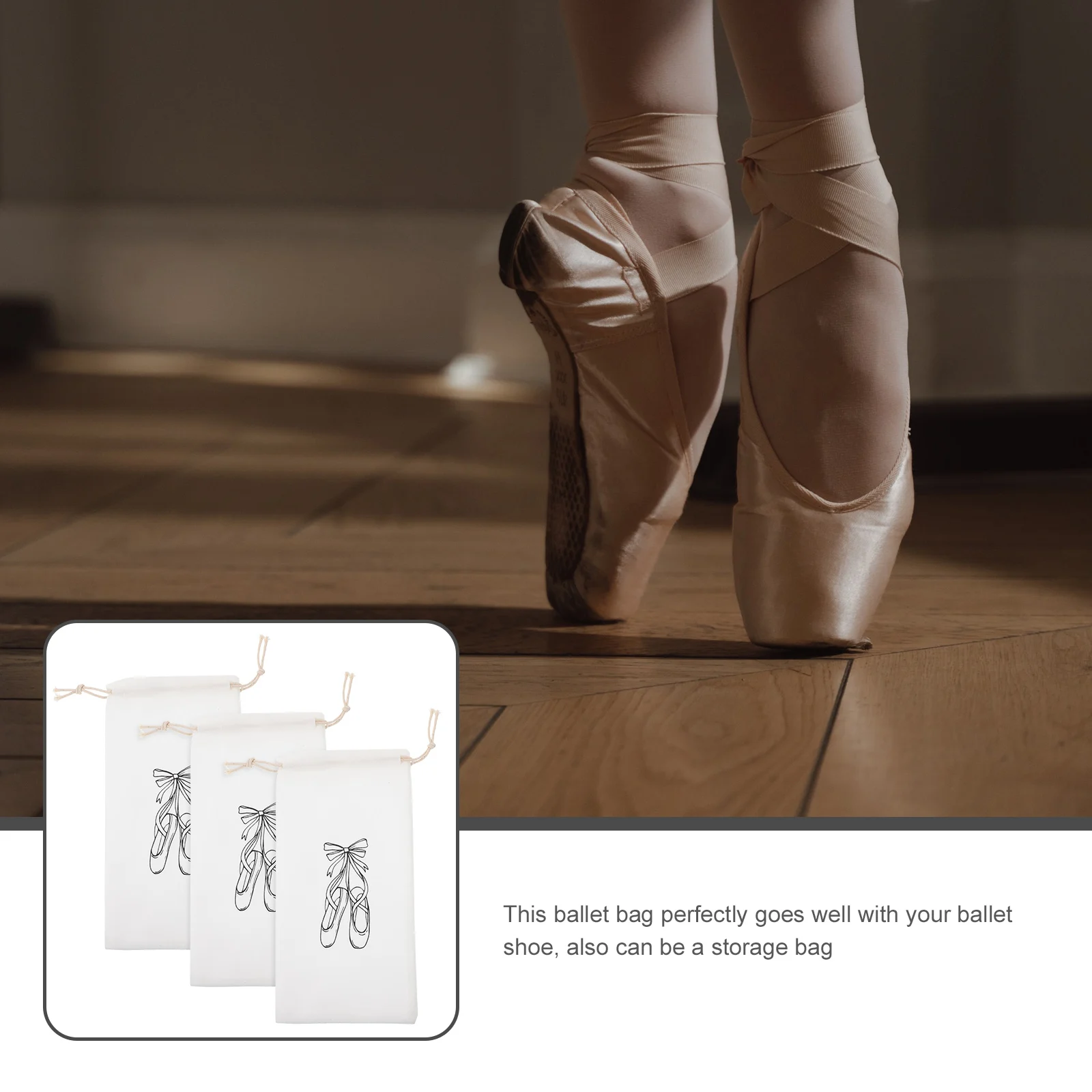 

3pcs Ballet Shoe Bag Women Girls Lightweight Lint Drawstring Dance Storage Bags for Travel Practice Sport Gym Training