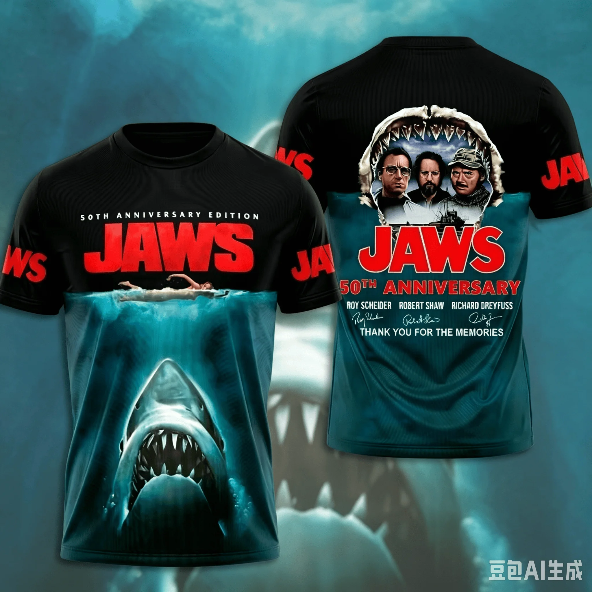 3D Print Sports Quick-dry Breathable Men T-shirt Movie Jaws Fashion Hip-hop Street Harajuku Rock Casual Classic Short Sleeve Top