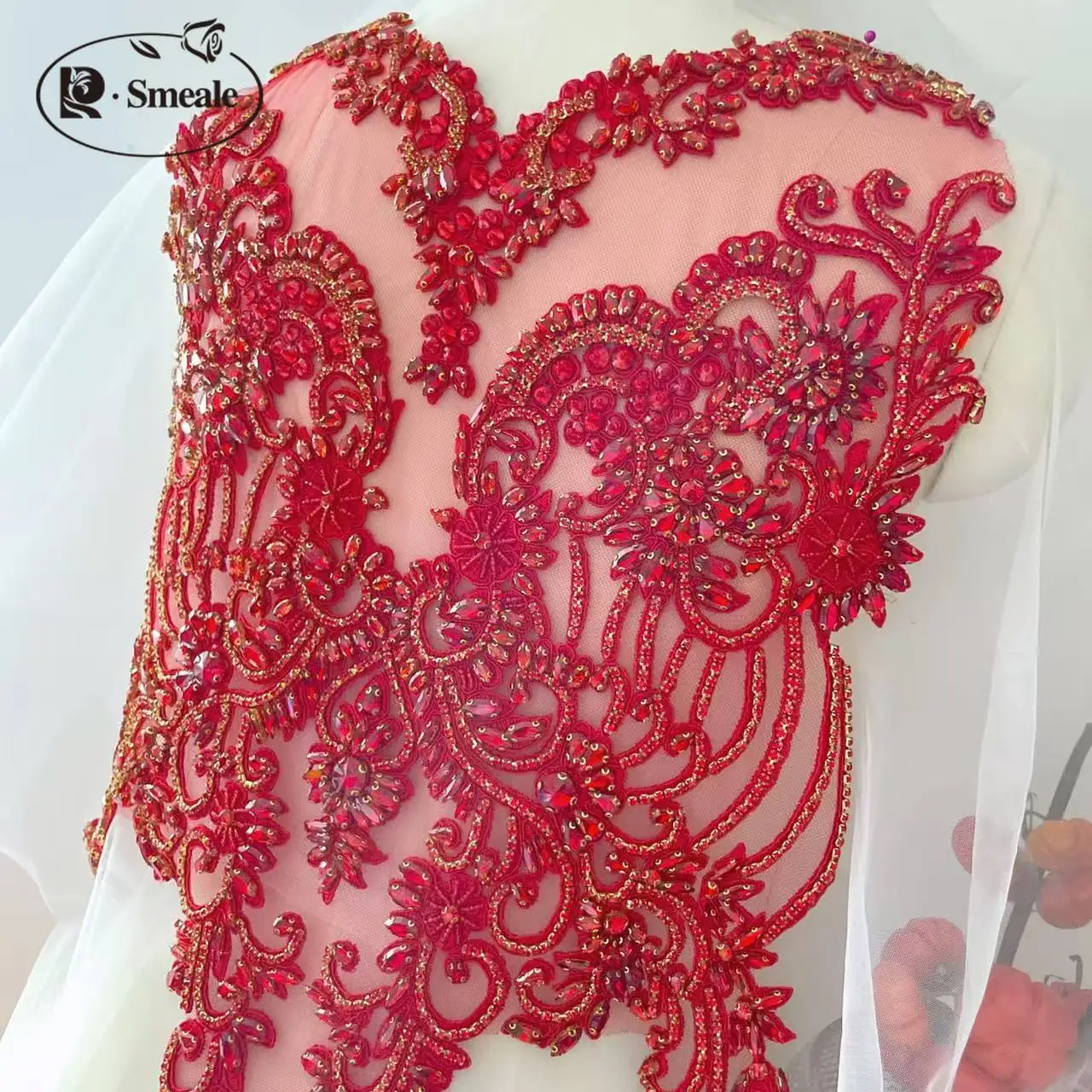 18-Farbiger Handgenähter Glas-Strass-Kragen. Funkelnder Strass-Kragen mit Blumenmuster für Schal und Schultern, DIY-Applikation für Hochzeitskleider RS24480 – Detail 6