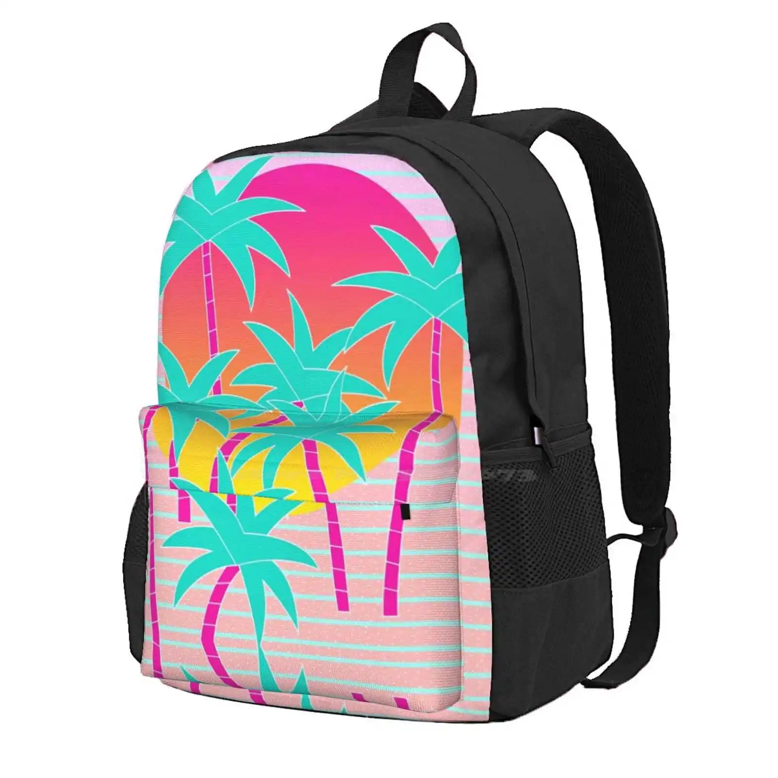 Hello Miami Sunset Hot Sale Schoolbag Backpack Fashion Bags Palm Trees Fantasy Sunset Tropical Design Tropical Memphis Design