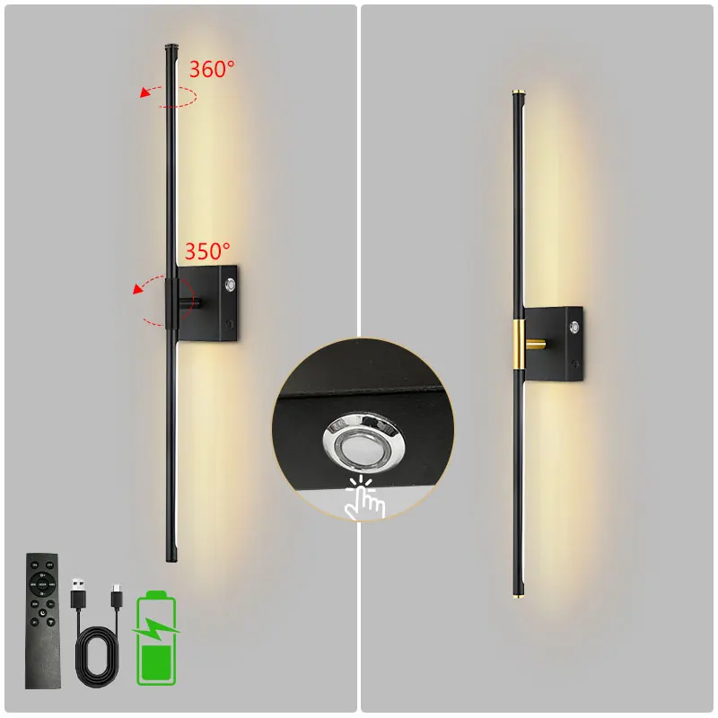 

Battery Operated LED Wall Sconce 70cm Rotatable Rechargeable Wall Light With Remote Control Touch Dimmable Wireless Wall Lamps