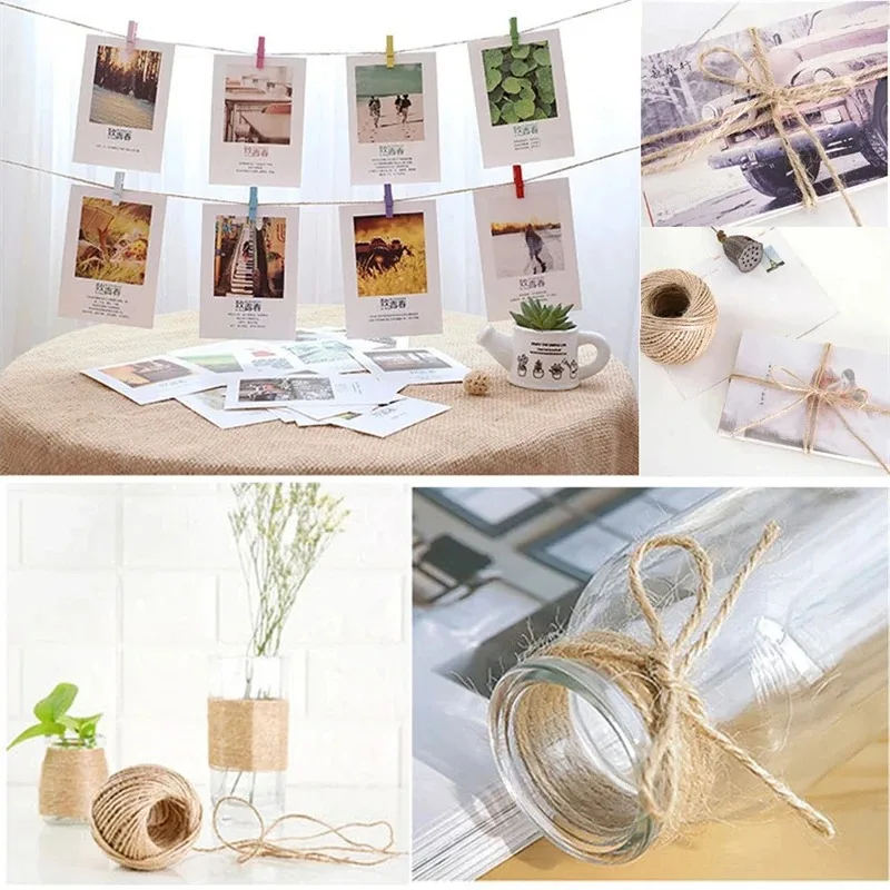 E5 100M 2mm Natural Jute Rope String Ribbon Crafts DIY Vintage Jute Macrame Cord Twine Thread Sewing Party Wedding Home Decor