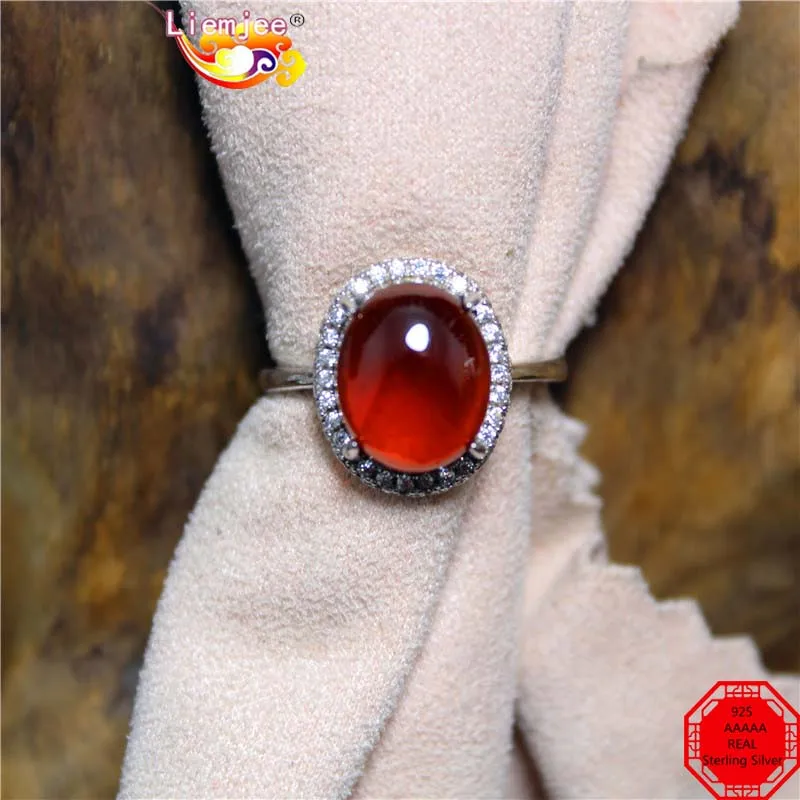 Liemjee Fashion Wedding Jewelry Special Classic Garnet Real 925 Sterling Silver Ring for Women Concise Charm Young Girls Gift