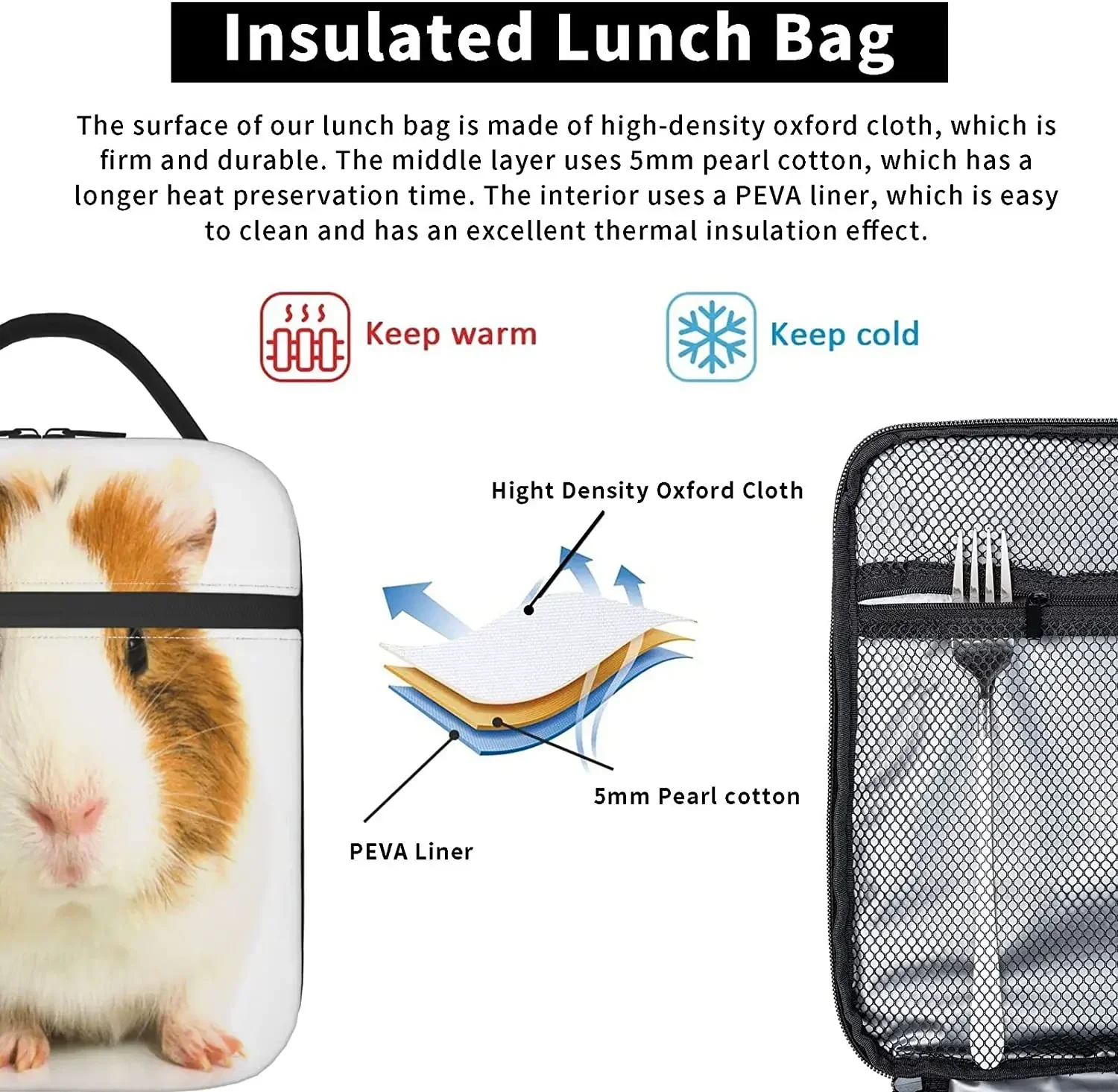 Schattige Cavia Lunchbox Draagbare Isolatie Draagtas Lekvrije Lunchkoeler Voor Schoolwerk Kantoor Picknick Strand Zacht Invriesbaar