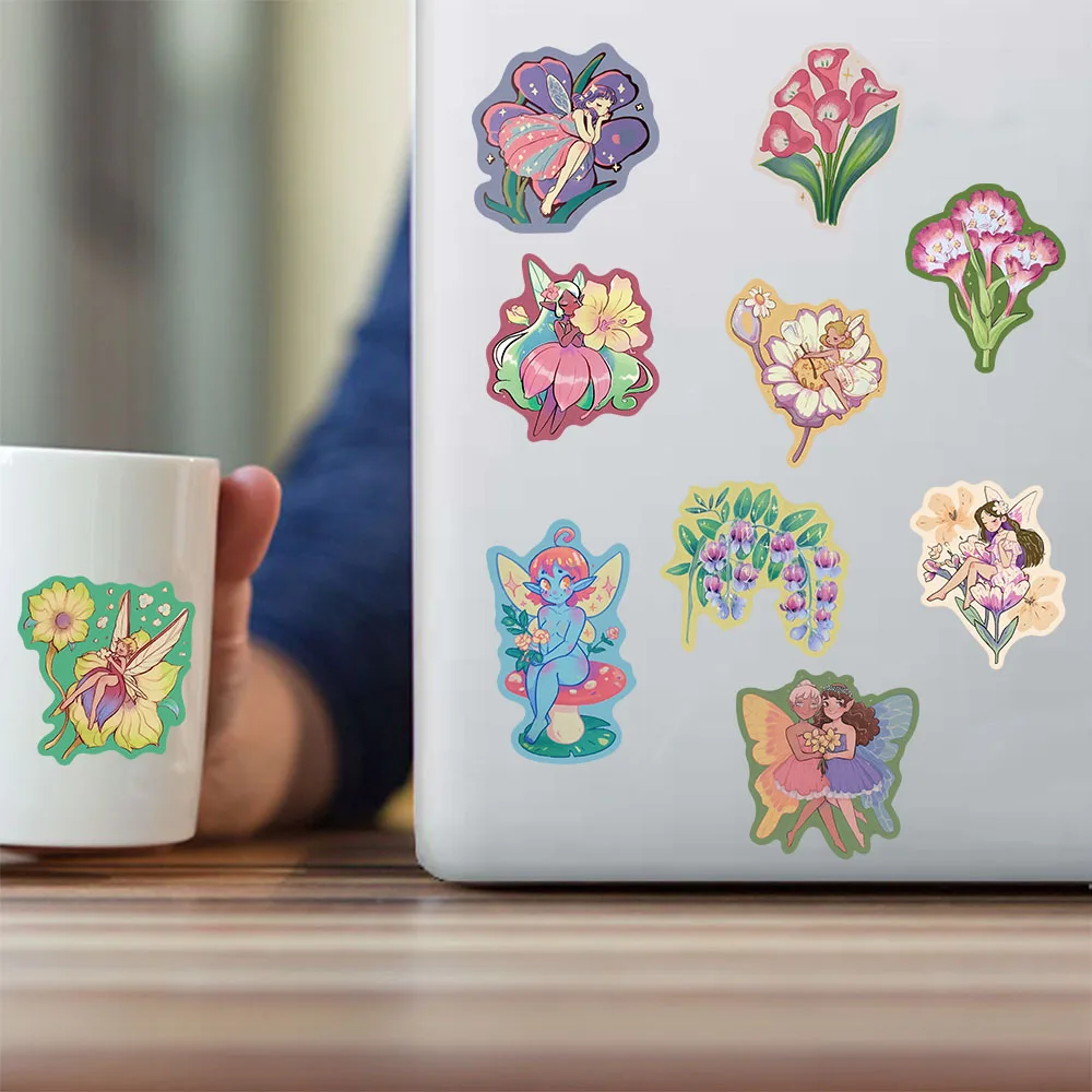 50 STKS Bloem Fee Ster Film Stickers DIY Telefoon Case Laptop Bagage Tablet Geïsoleerde Cup Speelgoed Desktop Waterdichte Stickers