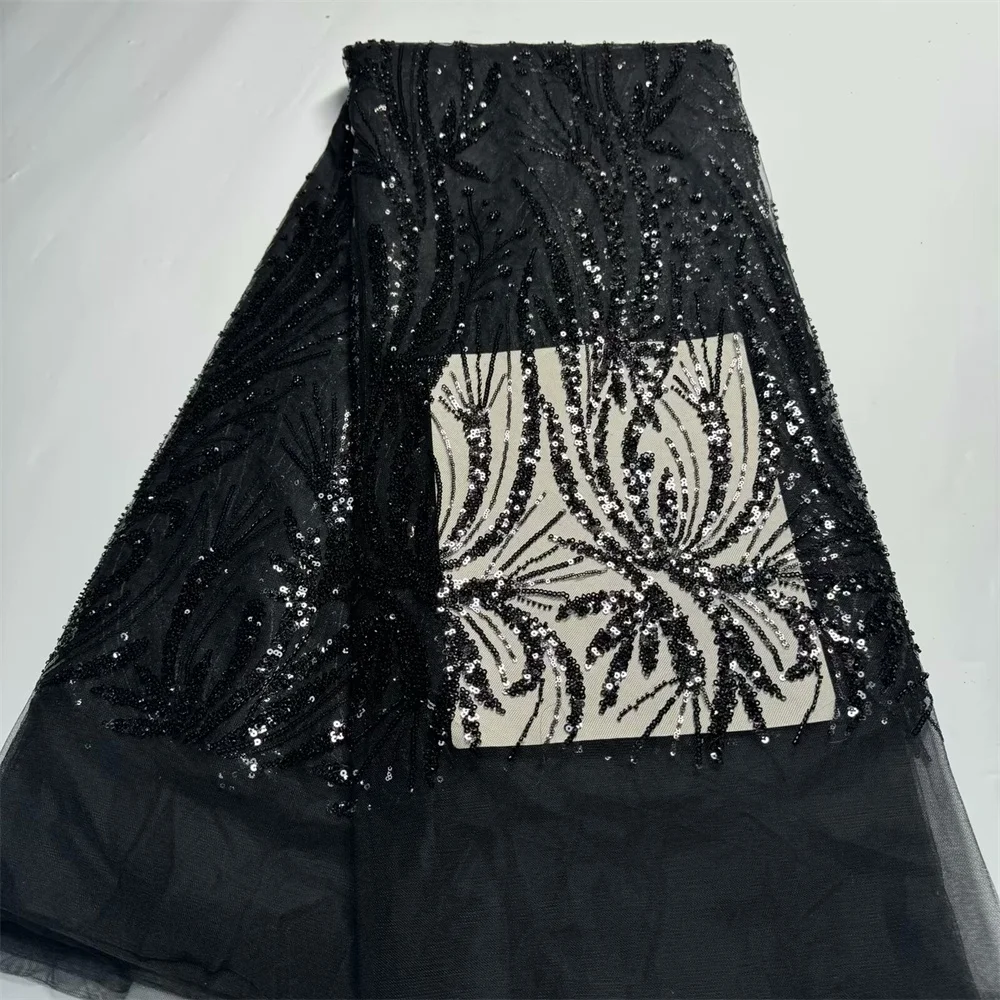 

High Quality Black African Sequins Tulle Mesh Lace Fabric French Net Dress Material Nigerian Tissu Africain En Dentelle ZN1