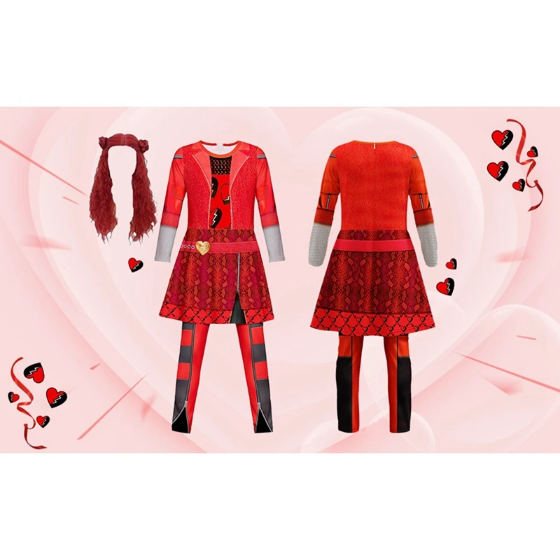 Costume de Princesse Rouge pour Fille, Combinaisons avec Perruque, Tenues d'Halloween, Cosplay, 5-12 Ans
