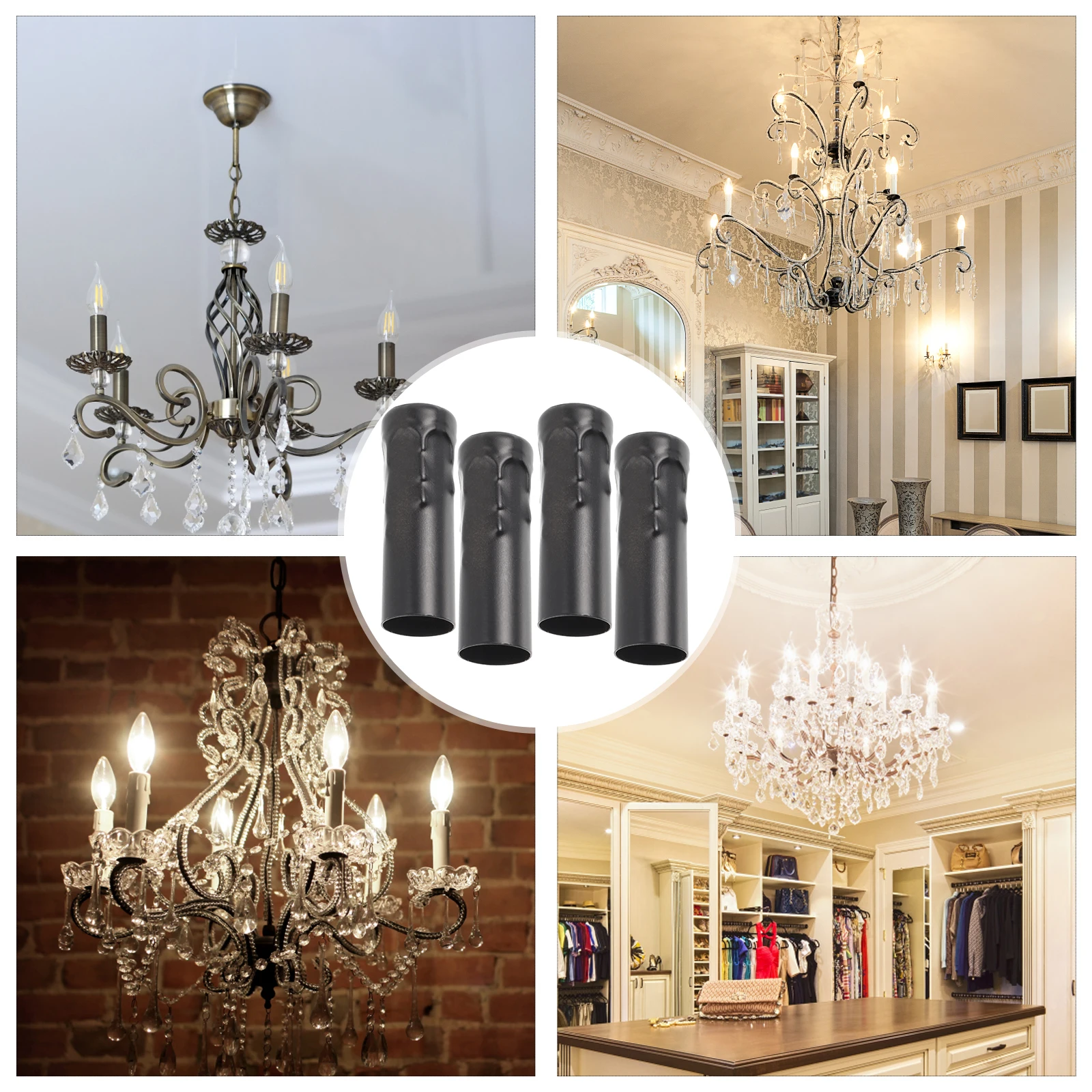 

4pcs Flanging Sleeve Crystal Chandelier Tube E14 Lamp Socket Iron Chandelier Accessories Lighting Parts Replacement Cover For