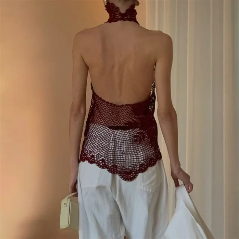 

Women's vest 2026 Spring new elastic slim fit sleeveless top Sexy hollow women's tight corset y2k pure cotton backless Tank top