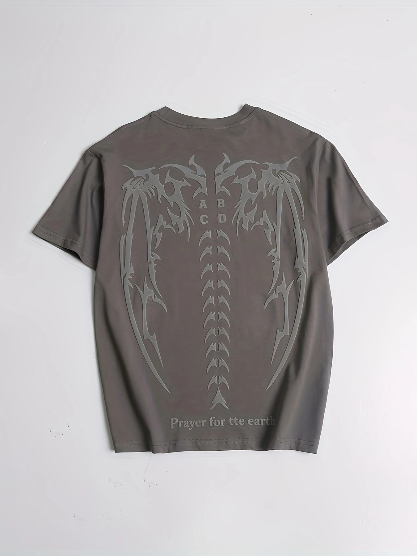 2026 Men's Casual Short Sleeve Tee Black Dark Tribal Dragon Pattern With Text Graphic Back Print Crew Neck Oversized Top Kids
