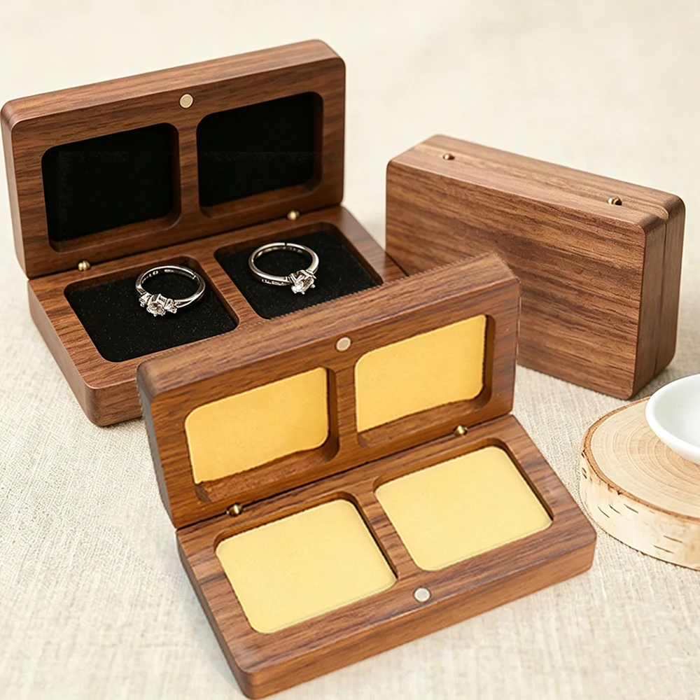 Solid Wood Couple Wedding Ring Box Shopping Mall Jewelry Cabinet Retro Display Tool Flip Cover Dustproof Medal Storage Box