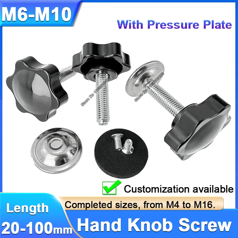 1/3/5/10pc M6 M8 M10 Star Plum Head Plastic Hand Knob Screw Adjusting Nut with Pressure Plate Gasket Furniture Fixing and Repair