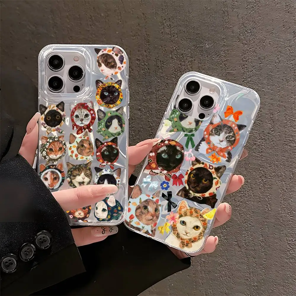 

Прозрачный чехол для телефона с забавным котом и разноцветным котом для iPhone 16, 15, 14, 13 Plus Pro Max, атласный красочный глянцевый чехол