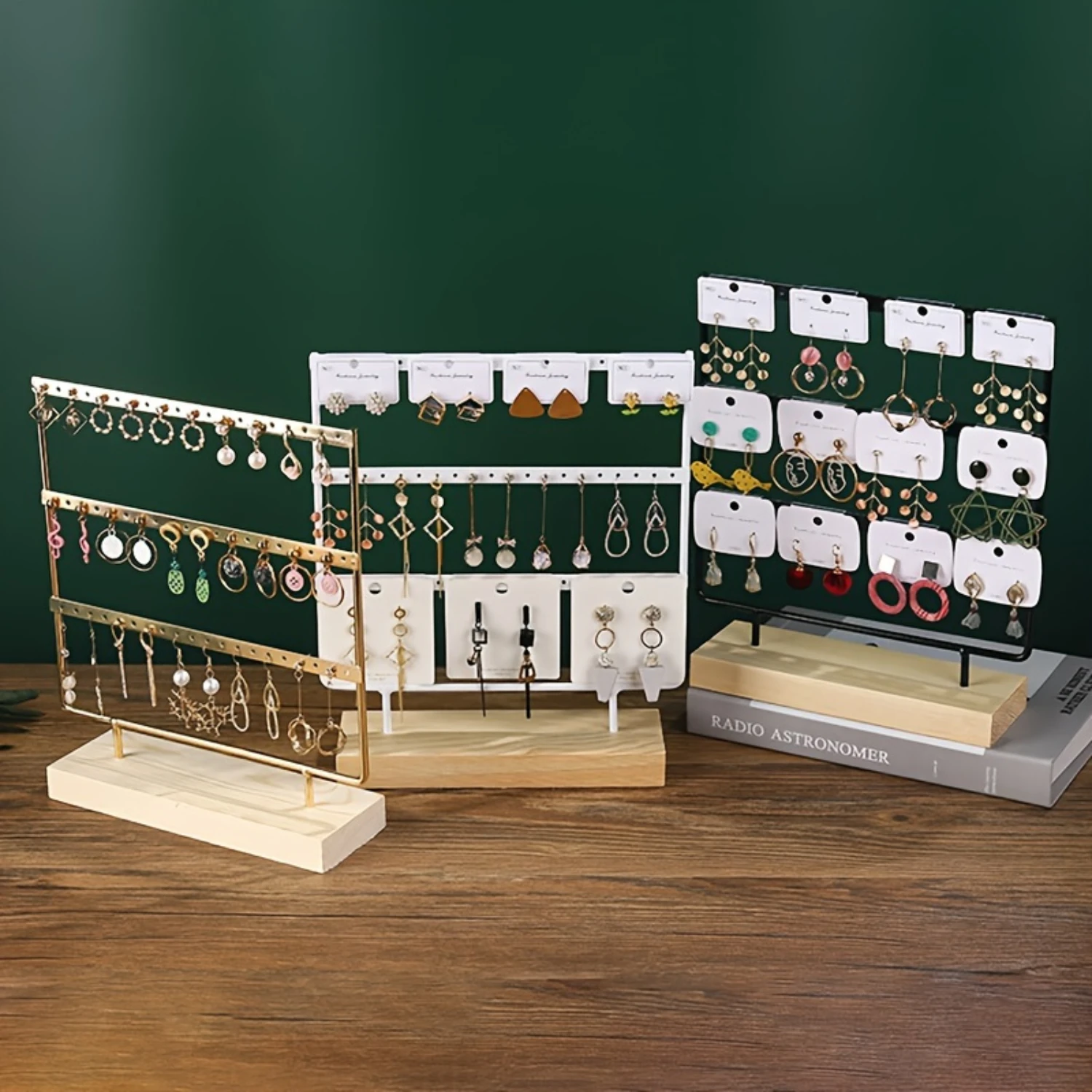 

Organizer" Elegant Wooden & Metal Earring Stand - Desktop Jewelry Organizer For Studs And Dangles, Rectangular Display Rack Jewe