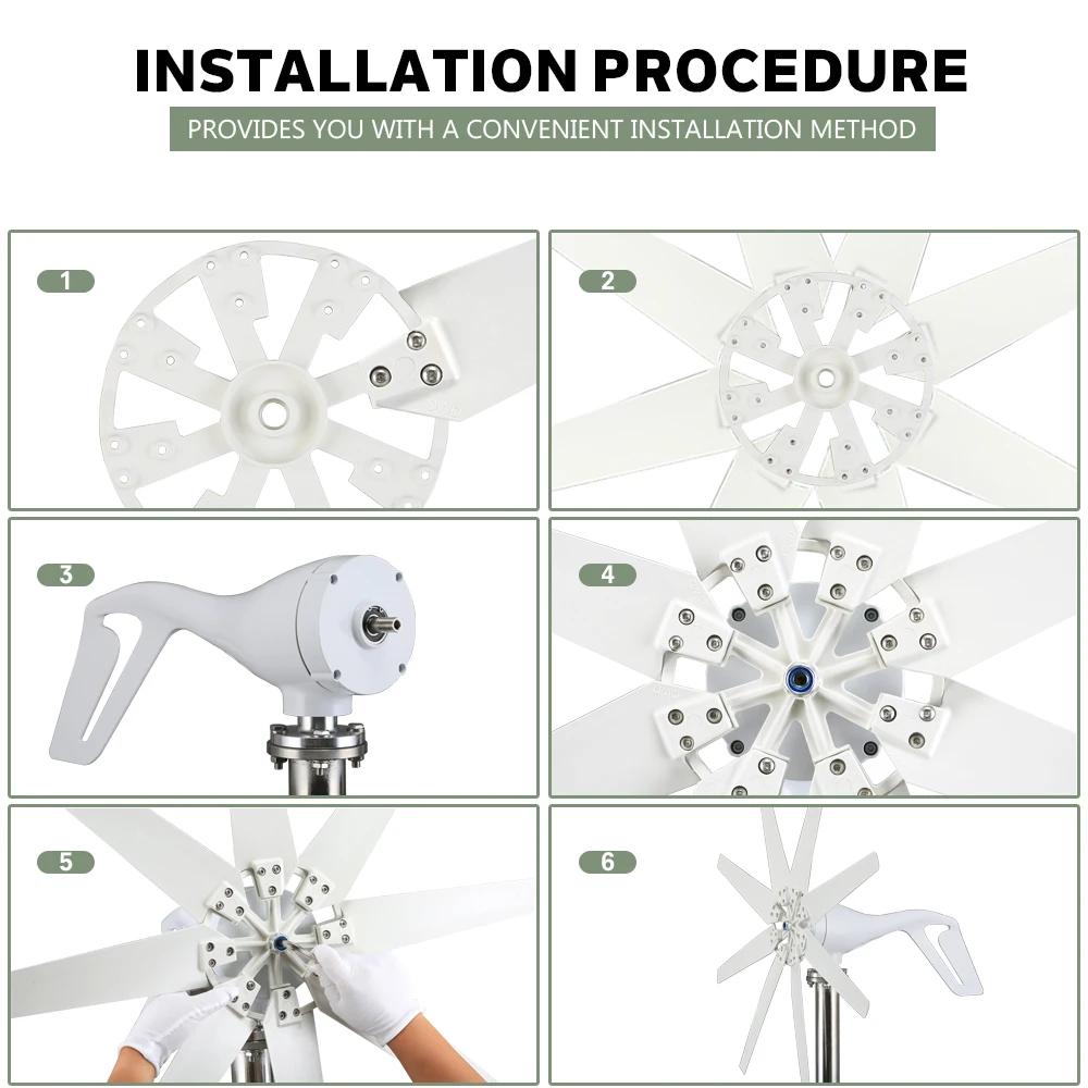 Imagem -04 - Turbina Eólica Horizontal com Controlador Livre e Sistema de Células Solares para Uso Doméstico 6kwh 12v 24v 48v 220v