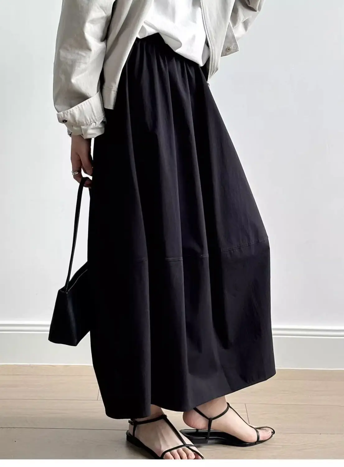 Spring Summer White Long Skirts for Woman Elegant Elastic High Waist Flared Umbrella Skirt Woman Casual Solid A-Line Maxi Skirt