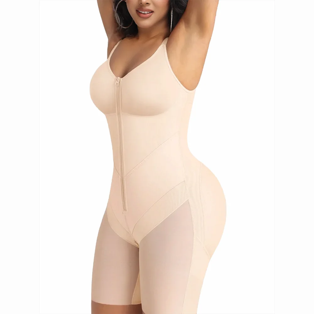 Women's Zipper Front Full Body Shaper - Seamless High Waist Compression Faja with Adjustable Straps & Anti-Slip Design