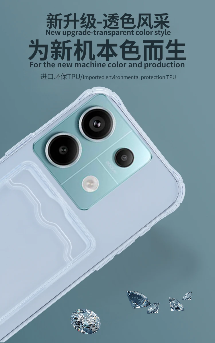 Kartenfach-Handyhülle für Xiaomi Redmi Note 13 12 11 10 9 Pro 13C 12S 12C 11S 10C 9A 9C 10A 10C Weiche TPU Transparente Schutzhülle – Detail 3
