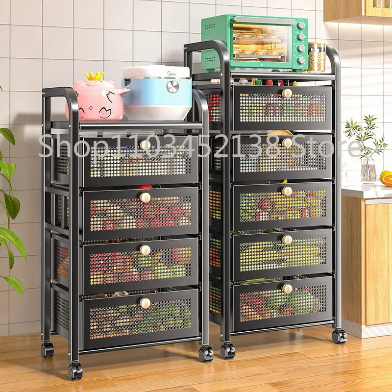 Floor-to-ceiling multi-layer fruit and vegetable kitchen storage rack Pull-out home storage fruit basket