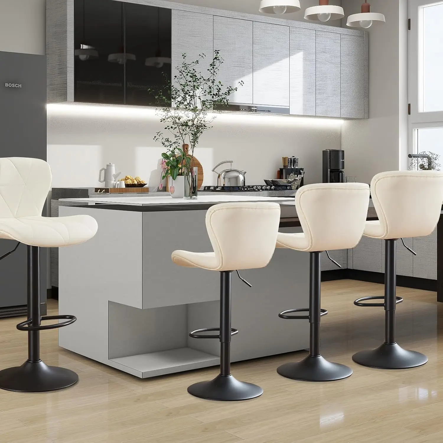 Adjustable Swivel Bar Stools Set of 4, Faux Leather Upholstered Counter Height Kitchen Island Chairs with Backrest, Customized