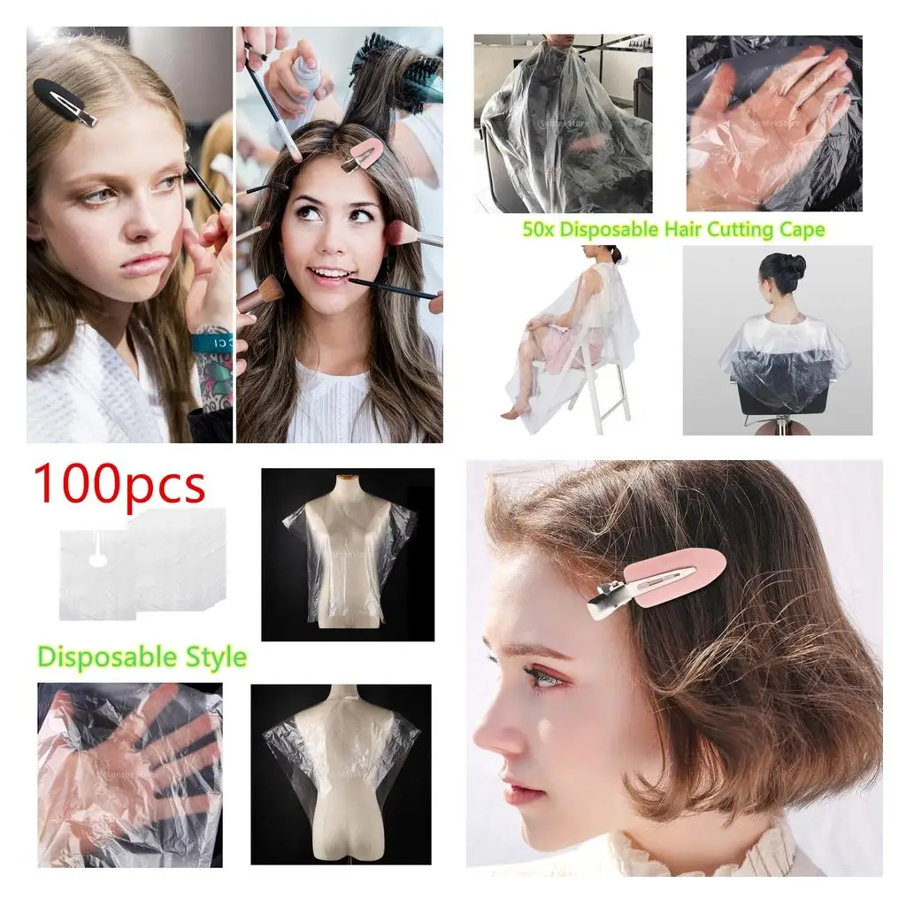 100X Disposable Hair Cutting Hair Salon Dress Capes + 4 Pieces Clips