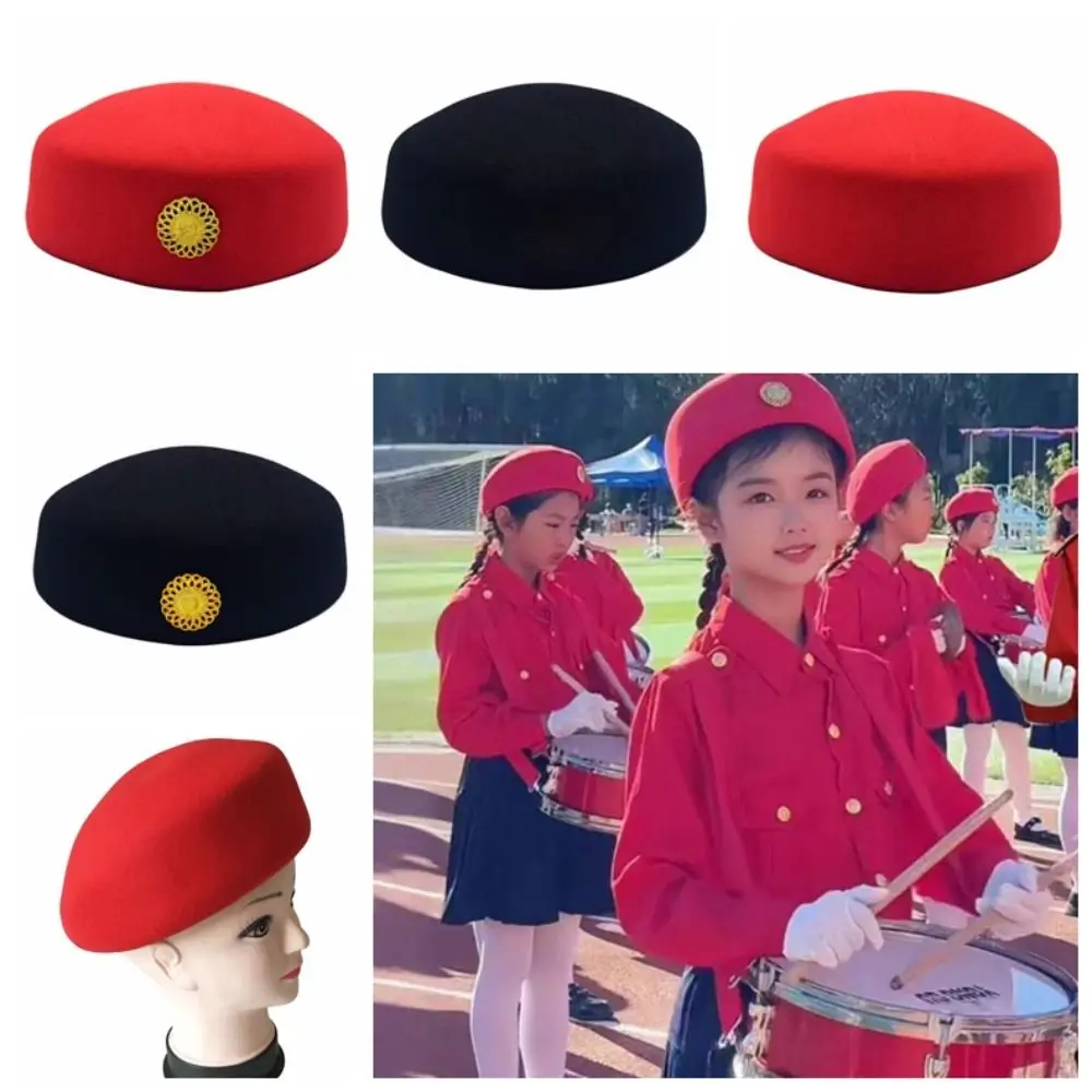 

Formal Beret Airline Stewardess Hat Pillbox Hat Black Red Air Hostesses Caps Uniform With Badge Marching Band Hat Performance